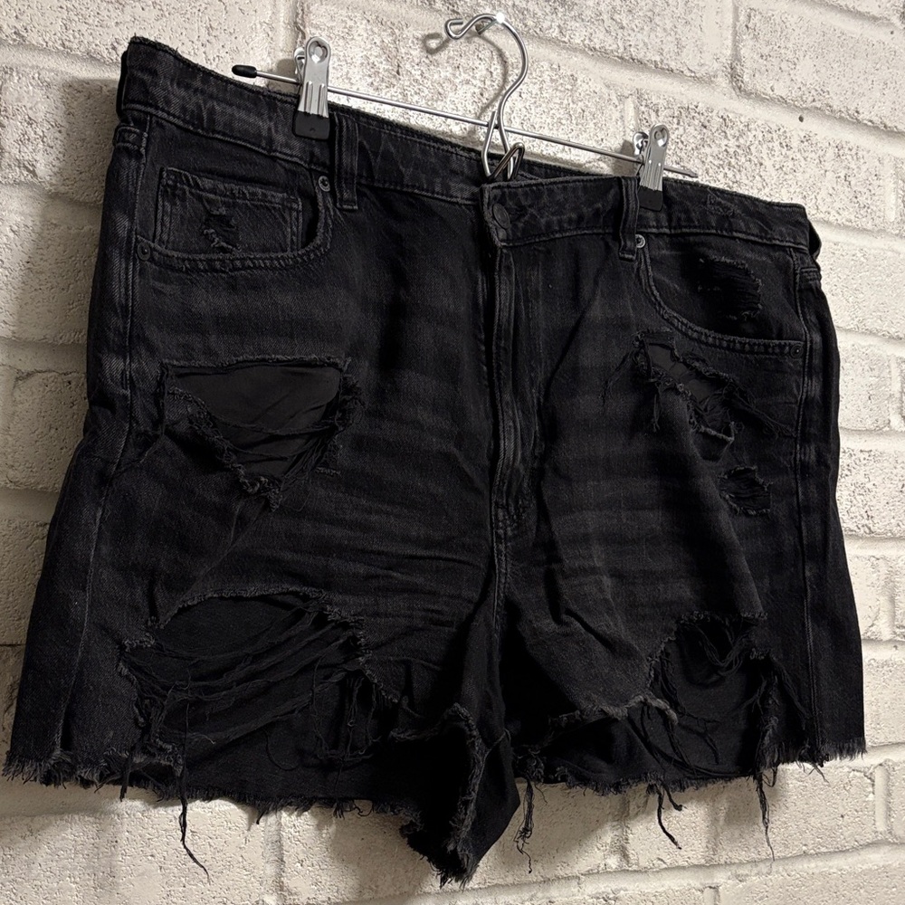 American Eagle Outfitters Black Distressed Jean Mom Shorts